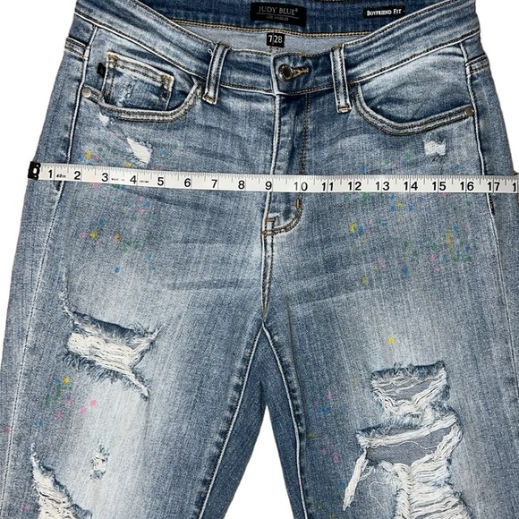 {EUC Judy Blue Christine Rainbow Paint Splatter Boyfriend Distressed Jeans 7/28} - Picture 14 of 16